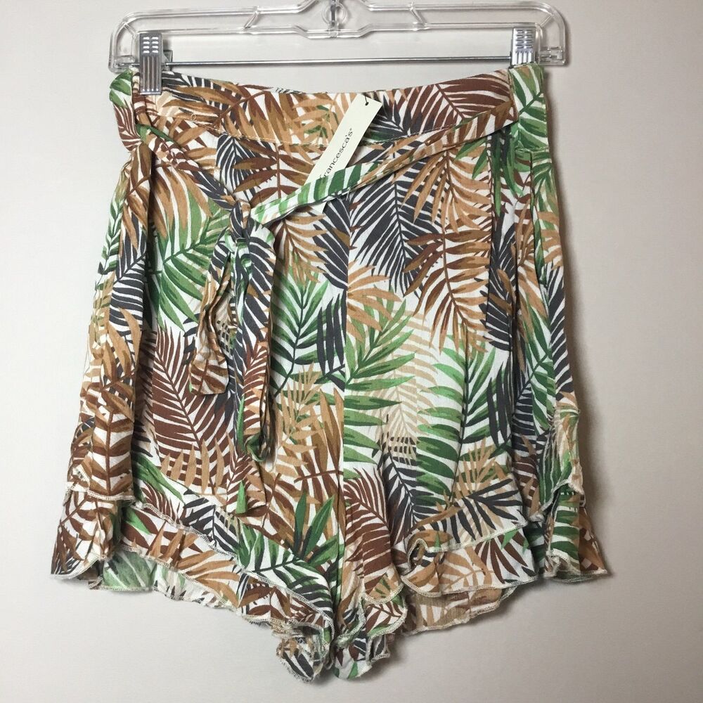 NWT exotic ruffle hem linen blend shorts M waist 30” beach vacation Resortwear